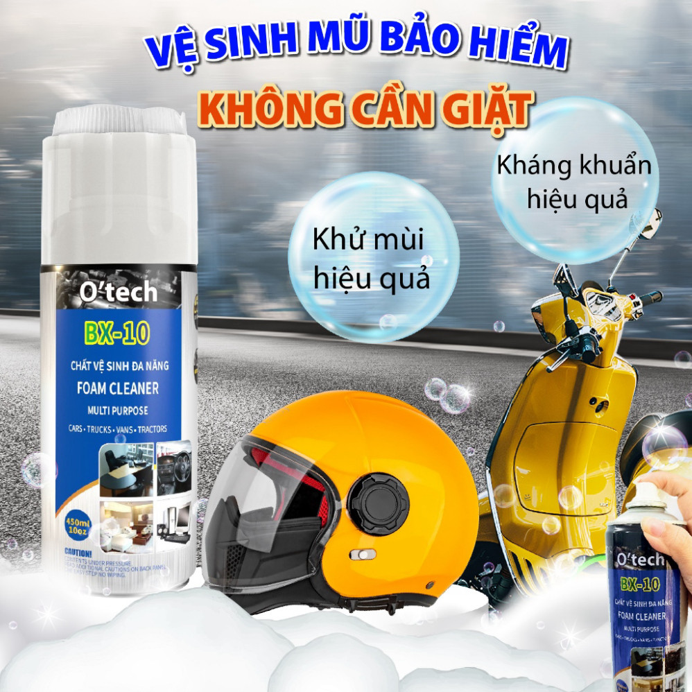[Mua 02 giảm 10k] Bình xịt bọt tuyết Vệ sinh mũ bảo hiểm O'Tech BX-10 (450ml)