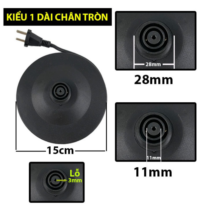 <AnasA> Mâm Đế Ấm Siêu Tốc Bình Siêu Tốc Màu Đen Xoay 360 Độ Dây Đồng Loại Tốt Công Suất 16A Điện Áp 220VCC Nhựa ABS Màu