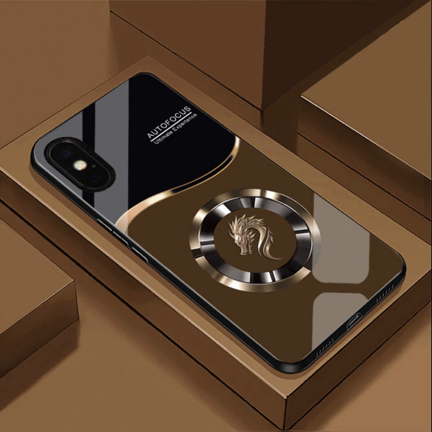 Ốp Lưng cho IPHONE X, XS, XS MAX Mặt kính cường lực, cao cấp Họa tiết FOCUS RỒNG