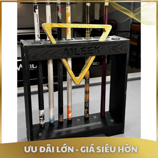 Giá để cơ bida, Giá đỡ gậy bida - đựng 10 gậy/12 gậy và 1 khay khuôn xếp bi chất liệu gỗ đẹp phủ sơn chống oxi hóa