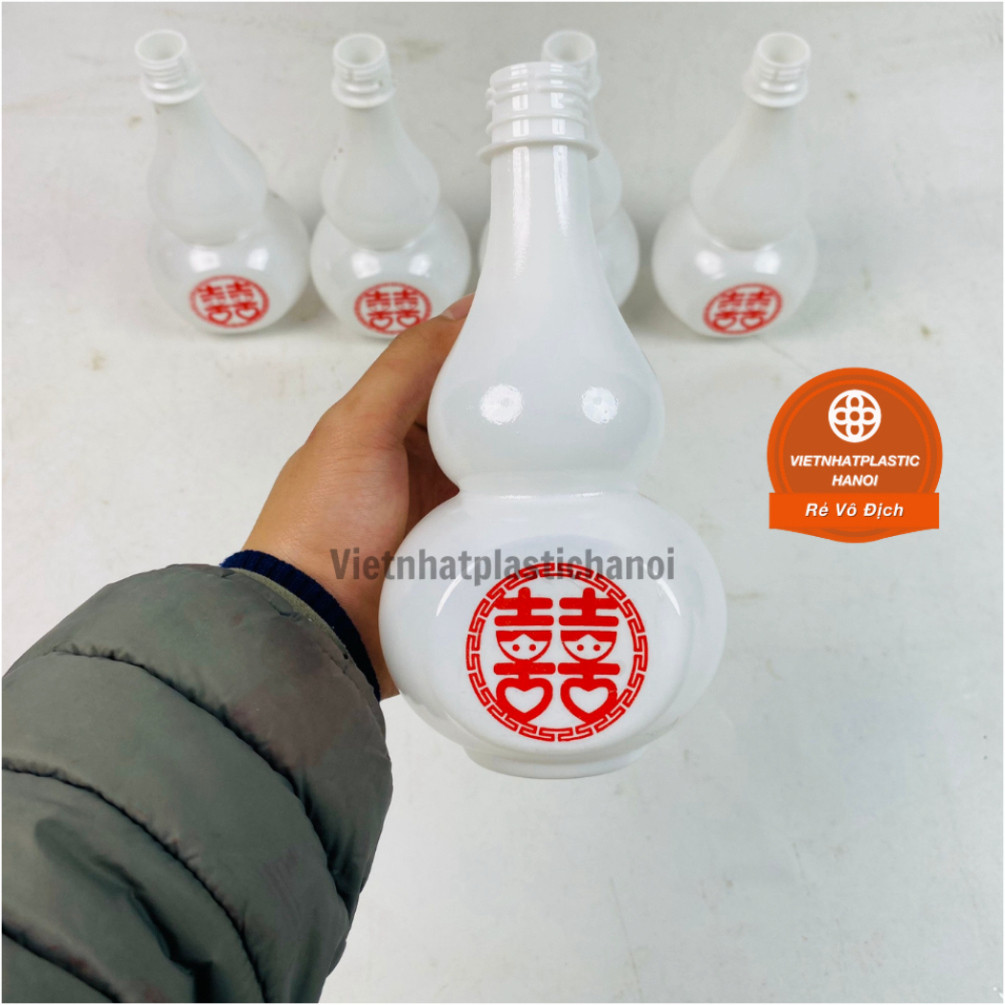 Chai nhựa hồ lô 500ml, 800ml kèm NƠ và chữ HỶ hàng dày đựng rượu( tem dán chữ Hỷ), hàng cứng loại 1 
