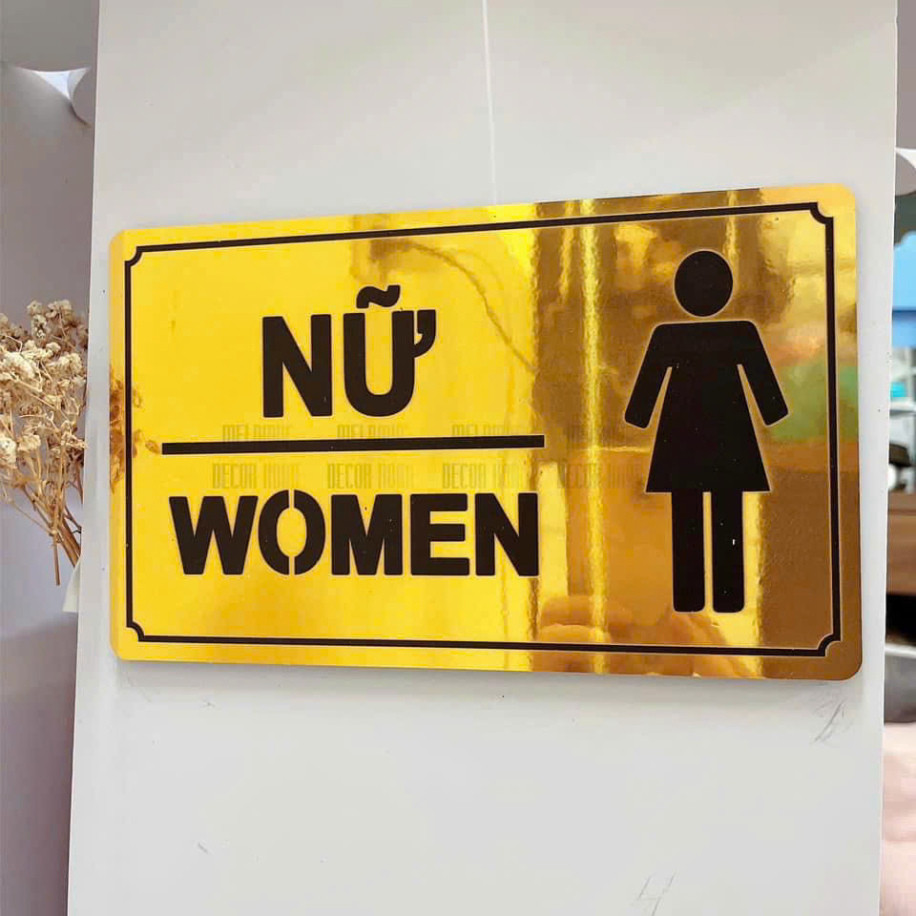 Bảng Chỉ Dẫn Kéo Cửa Qua Trái và Phải, Wc, mở, order, NO SMOKING ...Gương Vàng Kích thước 25x12 cm(M