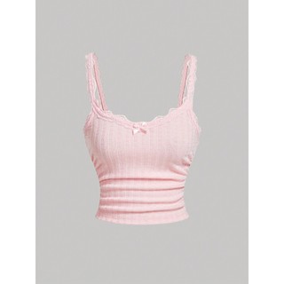   Bigsize 45-75kg   Order  Áo hai dây ren nơ croptop nhún eo viền ren nơ nhí thun tăm mùa hè trẻ trung năng động 