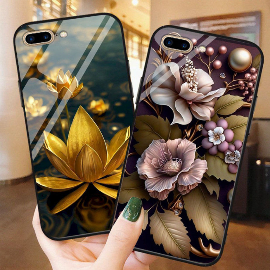Ốp điện thoại mặt kính iphone 7 / ip 8 / 7 Plus / ip 8 Plus in hình hoa siêu đẹp, ốp kính