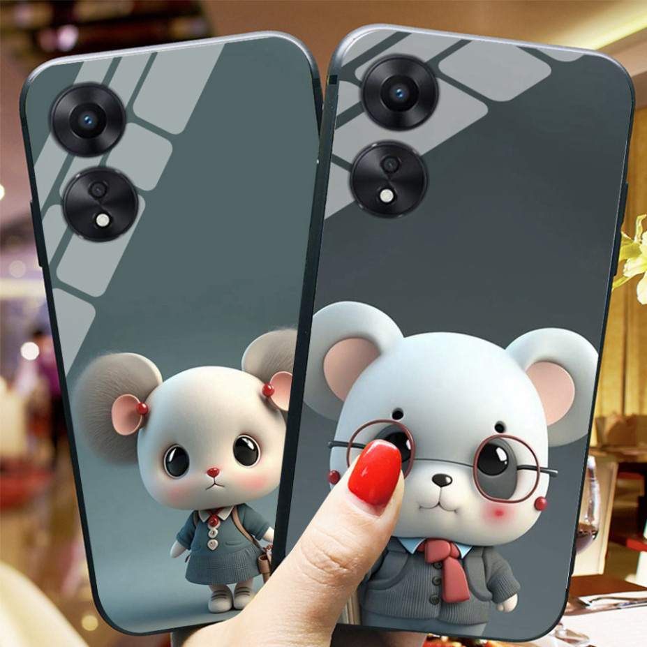 Ốp điện thoại mặt kính oppo a78  / oppo a58 in hình chú chuột siêu cute