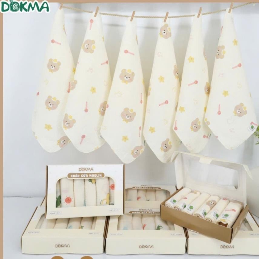 Khăn sữa Dokma Muslin - Dokma sợi tre 30x30cm (hộp 6 chiếc) hàng chính hãng