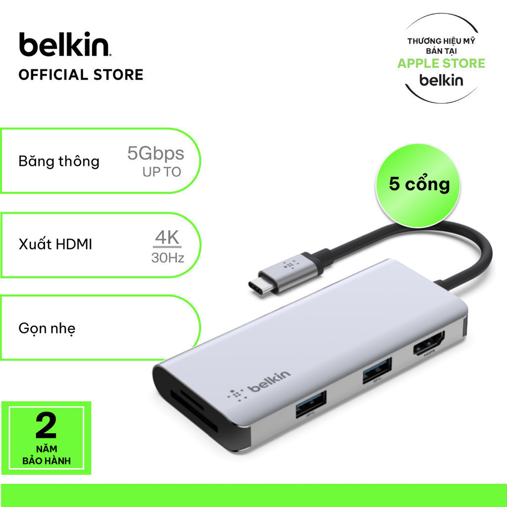 Hub chuyển đổi Belkin CONNECT Hub USB-C 5-in-1 - HDMI 1.4 (4K 30Hz)
