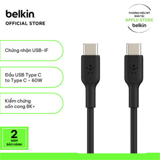 Cáp sạc nhanh Belkin USB Type C - C  công suất 60W vỏ nhựa 1M & 2M chuẩn Apple PD siêu bền bảo hành 2 năm