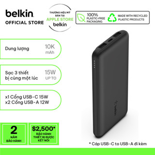 Pin sạc dự phòng Belkin Polymer Pocket Power 10,000 mAh, USB-C 15W , cáp đi kèm A-C Belkin (tương thích iPhone 15)