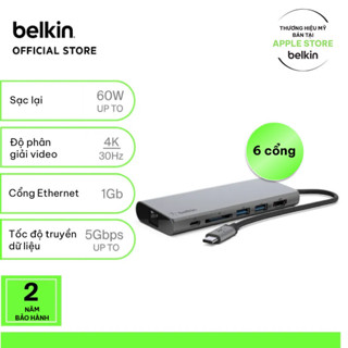Hub chuyển đổi Belkin USB Type C Multimedia 6in1 - HDMI 4K 30Hz, Gigabit ethernet