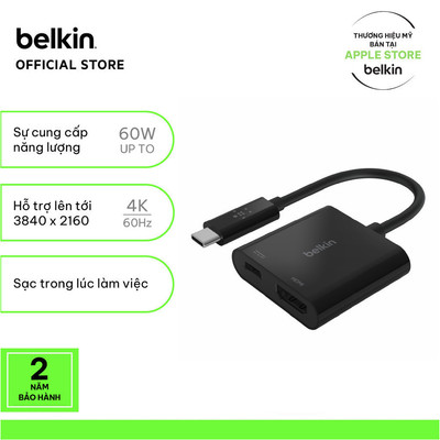 Cáp chuyển đổi Belkin USB Type C sang HDMI 4K 60Hz, sạc lại PD 60W AVC002