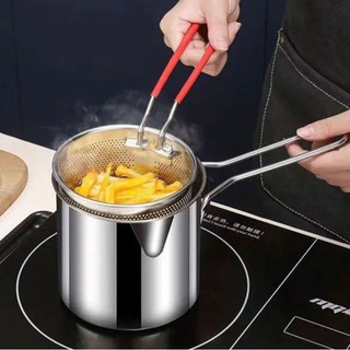 Nồi Chiên Ngập Dầu inox Dung Tích 1200ml Có Tay Cầm, Nồi Chiên Nhúng Cỡ Nhỏ Kèm Rổ Lọc Sâu Lòng