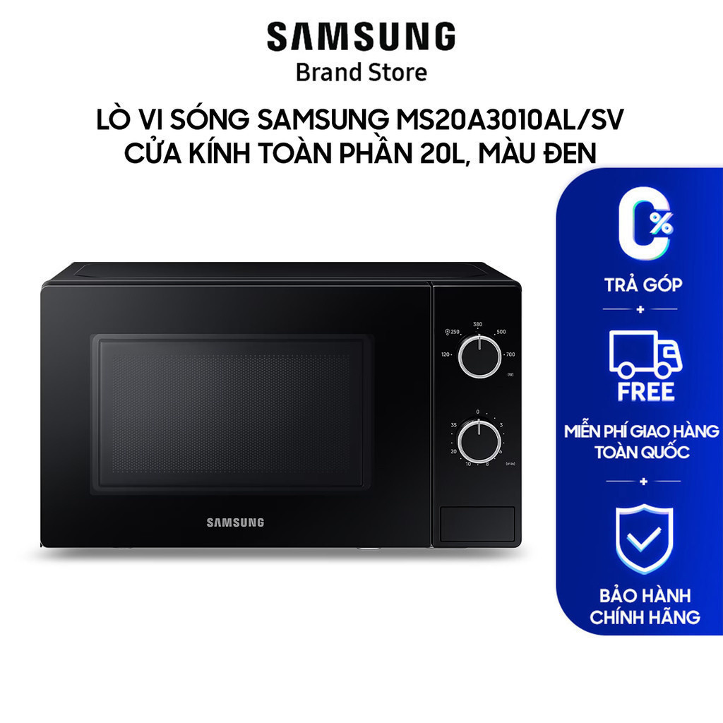 [MIỄN PHÍ VẬN CHUYỂN] Lò vi sóng SAMSUNG MS20A3010AL/SV Cửa kính toàn phần 20L, Màu Đen