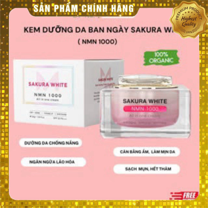 Kem dưỡng trắng da chống nắng hoa anh đào Sakura White NMN 1000, dưỡng da trắng sáng, ngăn lão hóa |