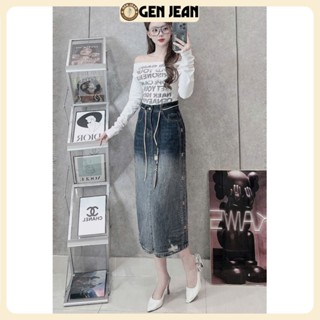 Chân váy jean dài GENJEAN chân váy bò nữ cạp cao nhiều màu size S M L 81370/ 2595