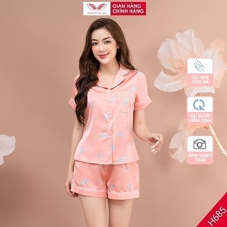 Đồ bộ mặc nhà Pijama lụa VINGO tay ngắn mùa hè H685 VNGO
