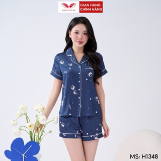 Bộ đồ ngủ nữ Pijama mặc nhà lụa VINGO tay cộc mùa hè H1348 VNGO