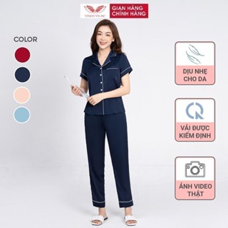 Bộ đồ ngủ nữ Pijama mặc nhà lụa VINGO tay ngắn mùa Hè H217 VNGO