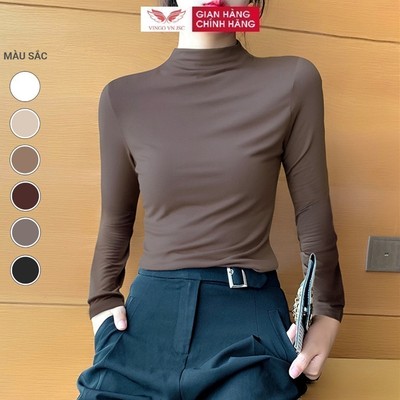 Áo giữ nhiệt cổ lọ 3cm cotton mịn 1 lớp VINGO/VINGORIA dáng suông mặc thoái mái A023