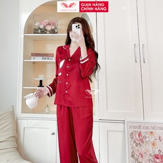 Bộ đồ mặc nhà nữ pijmama lụa VINGO tay dài mùa thu H1301 VNGO