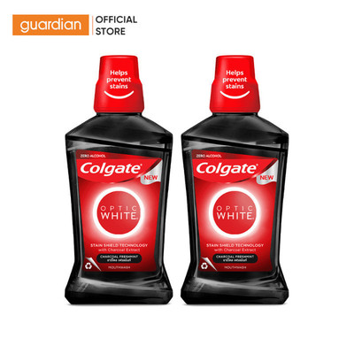 Combo 2 Chai Nước Súc Miệng Colgate Giúp Trắng Răng Optic White Than Hoạt Tính Bạc Hà The Mát 500ml x 2