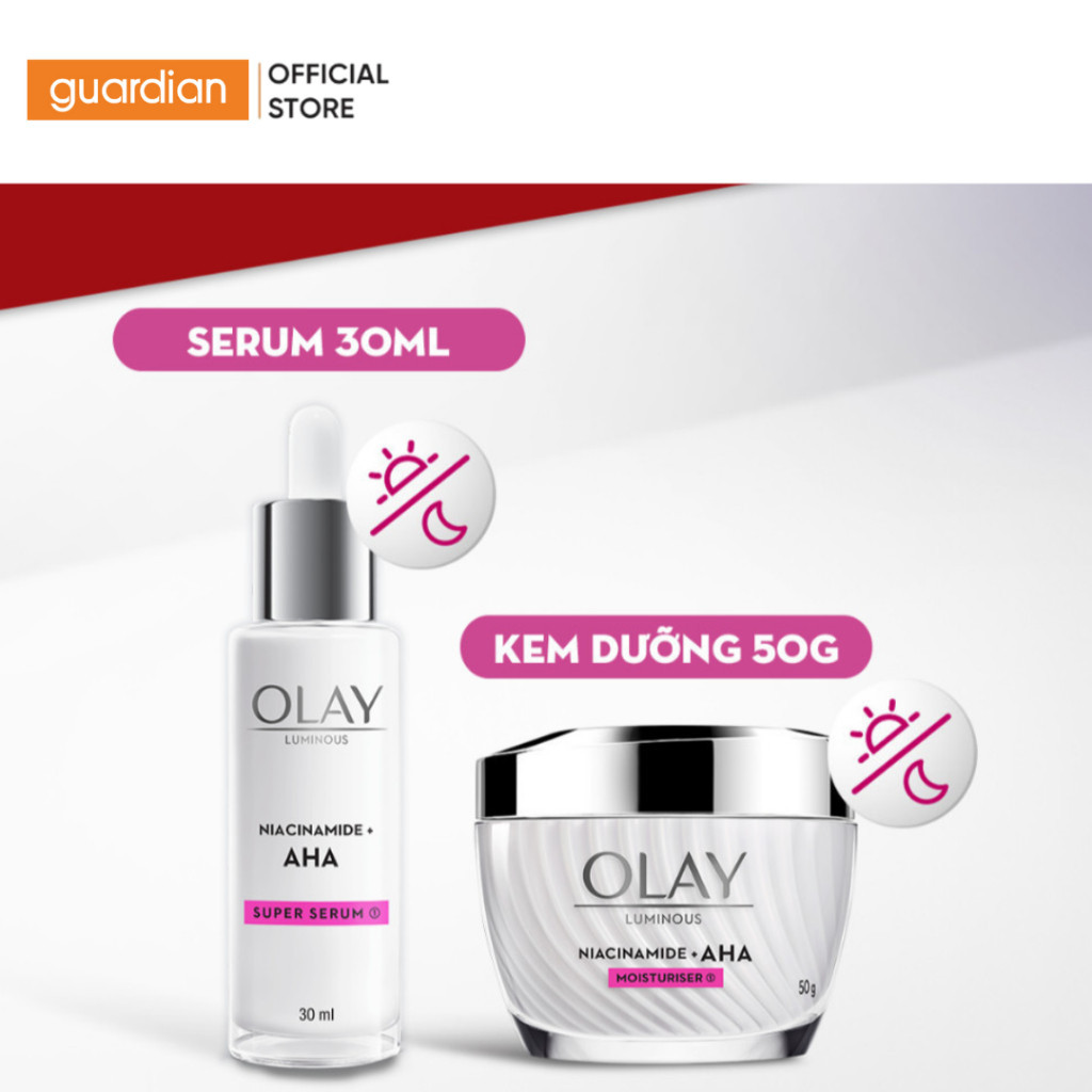 Combo Kem Dưỡng Olay Niacinamide + Aha 50g & Tinh Chất Olay Niacinamide Aha Hỗ Trợ Giảm Lão Hóa 30g