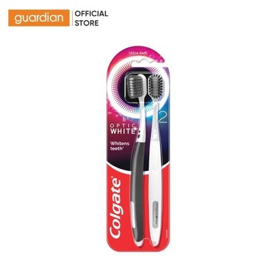 Bộ 2 Bàn Chải Đánh Răng Colgate Trắng Răng Optic White Với Lông Chải 2 Tầng Sạch Vượt Trội, Hỗ Trợ Làm Sạch Vết Ố