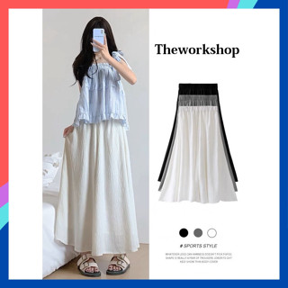 Quần ống rộng dài bigsize nữ chất đũi vân mây Quần giả váy lửng 1 lớp cạp cao lưng chun tiện lợi mát mẻ che khuyết điểm