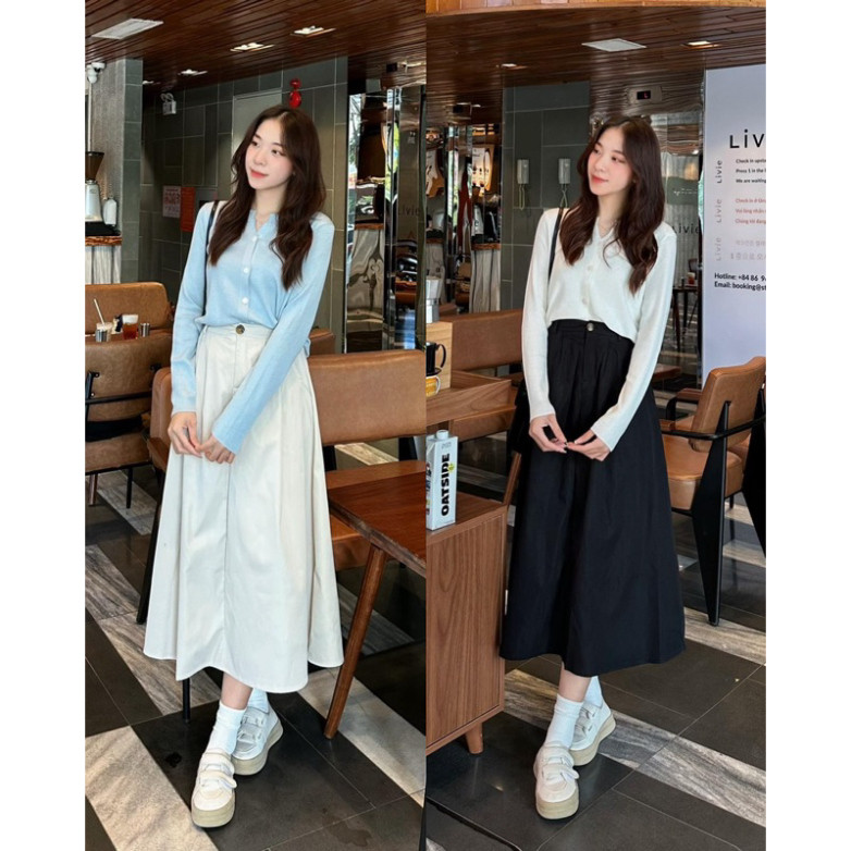 Chân váy Bigsize Banamo Fashion chân váy kaki dáng dài cạp cao cài khuy có chun sau MA 087