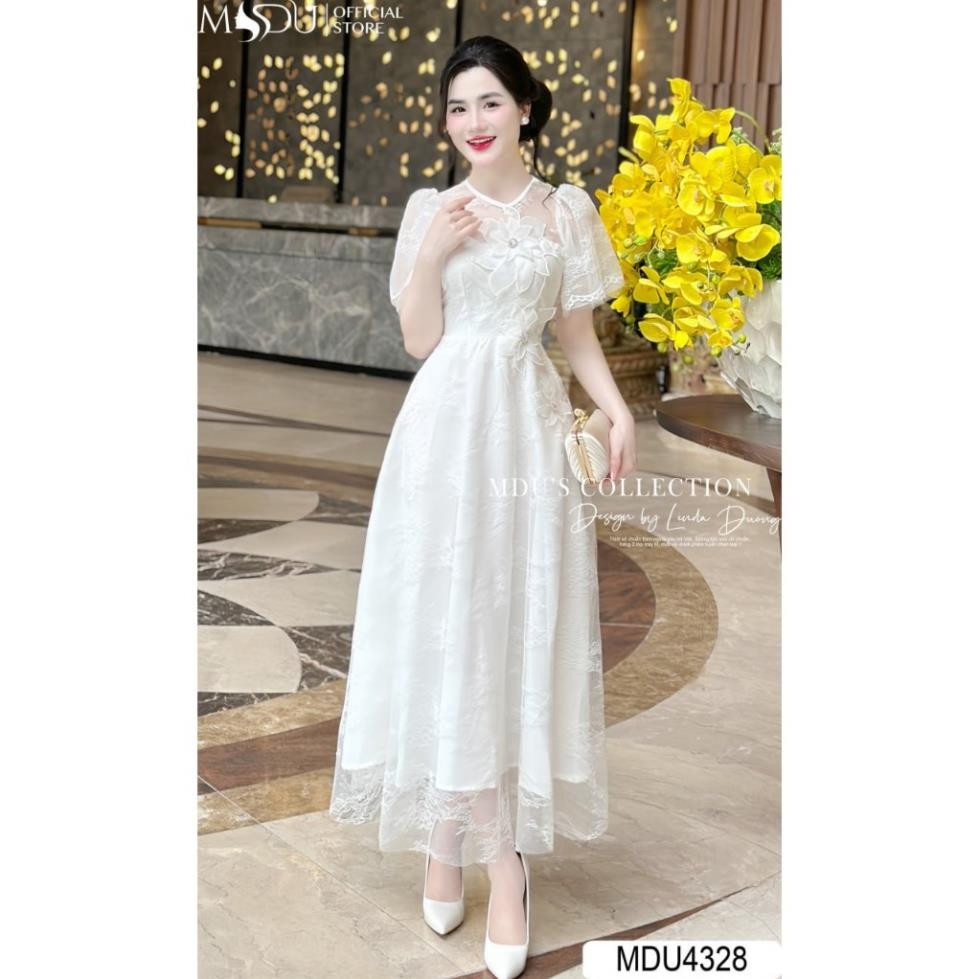 Váy Thiết Kế K24-D3-4 MDU4328 Chất Ren Hàn Gam Trắng Thanh Lịch Từ MDU