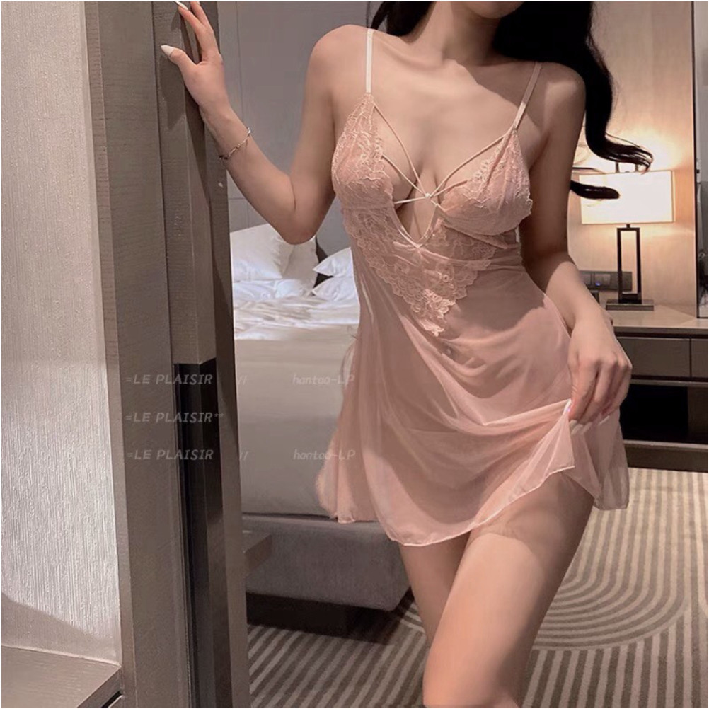 {CICI BONITA} Đầm ngủ đính cúc / Váy ngủ ren cao cấp màu hồng đen (tặng kèm chip xinh) CV31-1 | BigBuy360 - bigbuy360.vn