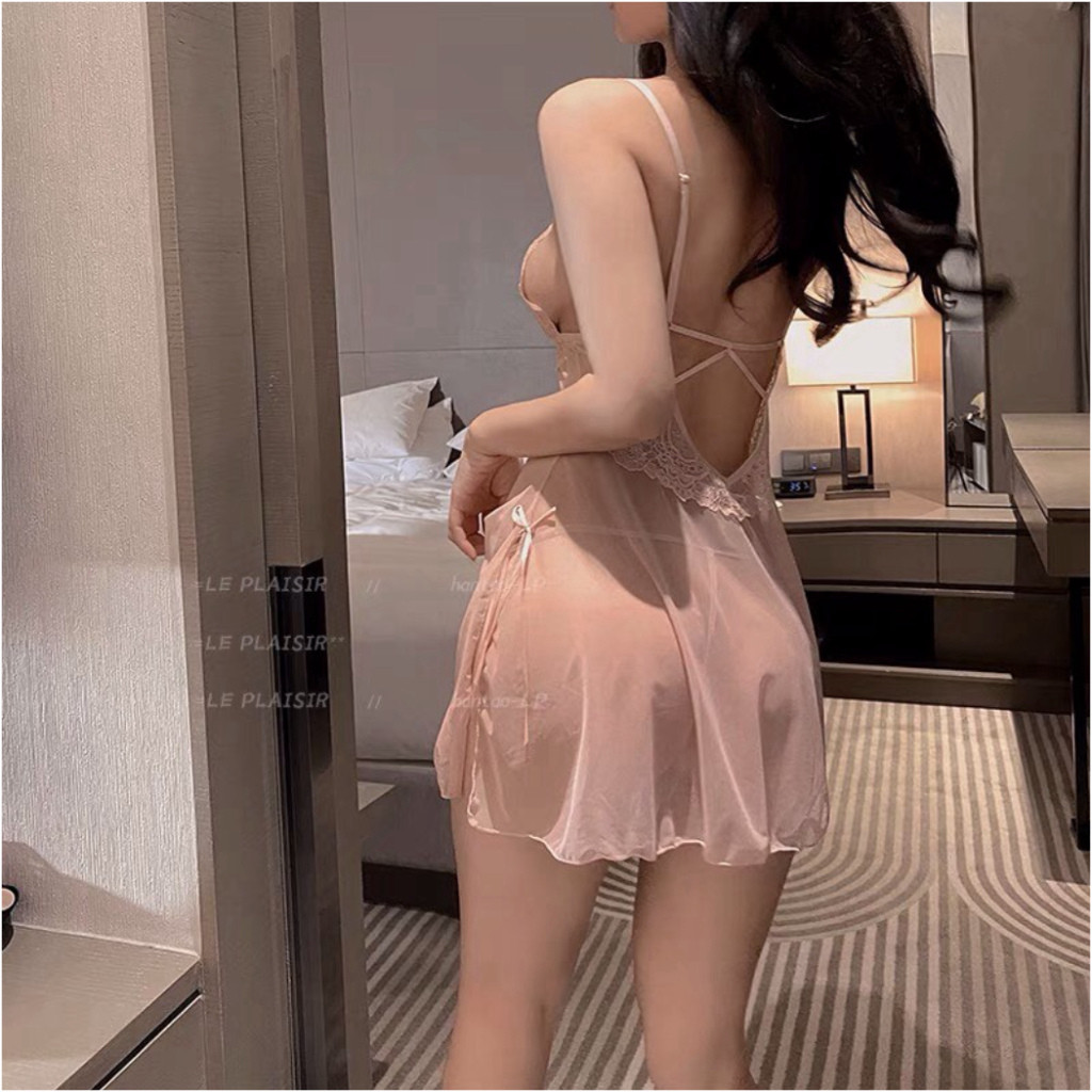 {CICI BONITA} Đầm ngủ đính cúc / Váy ngủ ren cao cấp màu hồng đen (tặng kèm chip xinh) CV31-1 | BigBuy360 - bigbuy360.vn