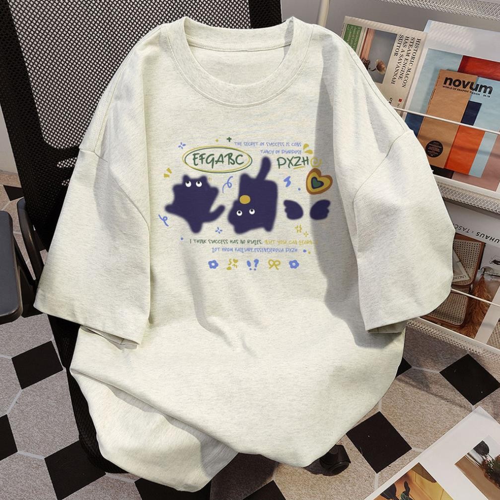 Áo phông xám ghi cute cat hàn quốc áo thun nữ form rộng mùa hè chất cotton UT