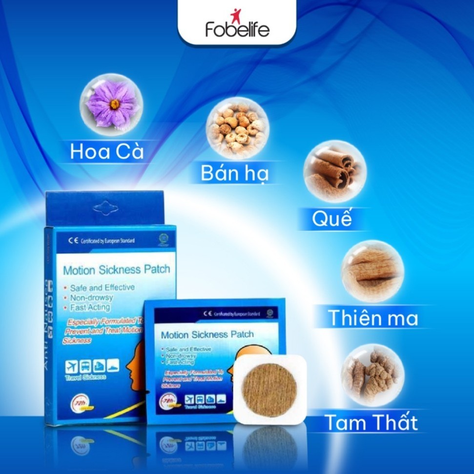 Miếng Dán Chống Say Xe Motion Sickness Patch Hộp 10 Miếng – Giảm Buồn Nôn, Chóng Mặt, An Toàn