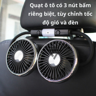 Quạt Ô Tô USB Gắn Ghế Phụ 2 Đầu Xoay Linh Hoạt 360° Làm Mát Nhanh Có Đèn Led Động Cơ Chạy Êm Ái Không Ồn 
