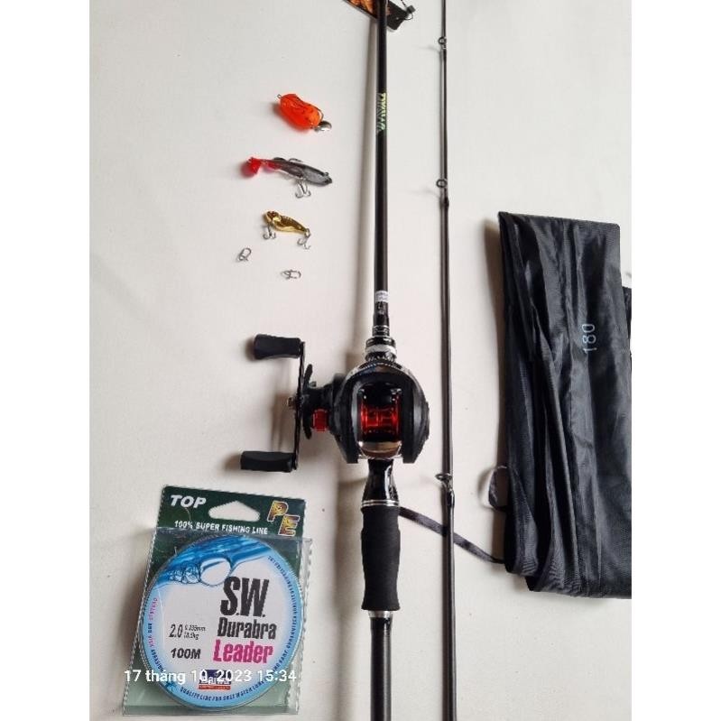 Bộ bộ cần câu cá lure màu đen bóng 1m65 đến 2m4 máy ac2000 và máy ngang tặng dây va bộ mồi cần câu c