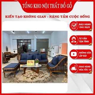 Ghế sofa nan decor gỗ sồi nga đệm nỉ chất lượng cao trang trí đơn giản mà đẹp cho phòng khách