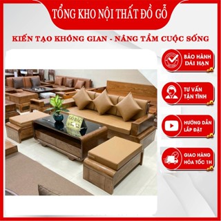 Bộ bàn ghế sofa phòng khách gỗ sồi nga kiểu dáng bo tròn góc, thiết kế an toàn cho trẻ nhỏ, kích thước ghế dài 2m4