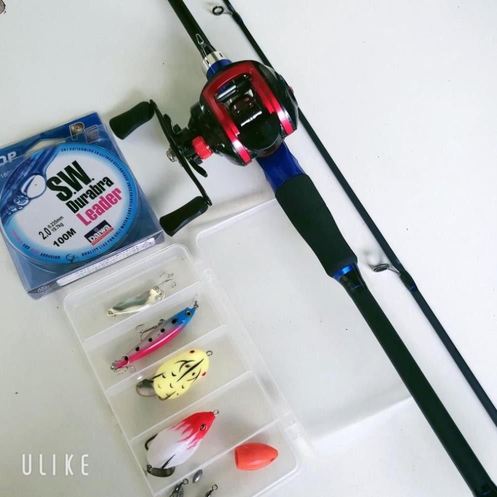 Bộ cần câu cá lure máy ngang DYAWA + Máy kim loại + dây câu lure + hộp mồi lure cần câu cá