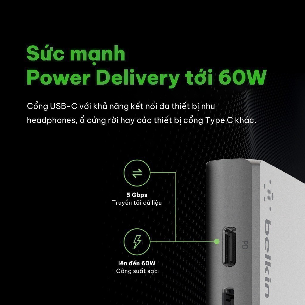 Hub chuyển đổi Belkin USB Type C Multimedia 6in1 - HDMI 4K 30Hz, Gigabit ethernet | BigBuy360 - bigbuy360.vn