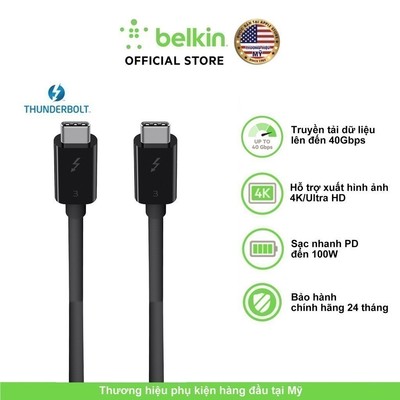 Cáp Thunderbolt 3 Belkin sạc 100W, truyền tải dữ liệu 40Gbps, xuất hình ảnh UHD 5k F2CD084