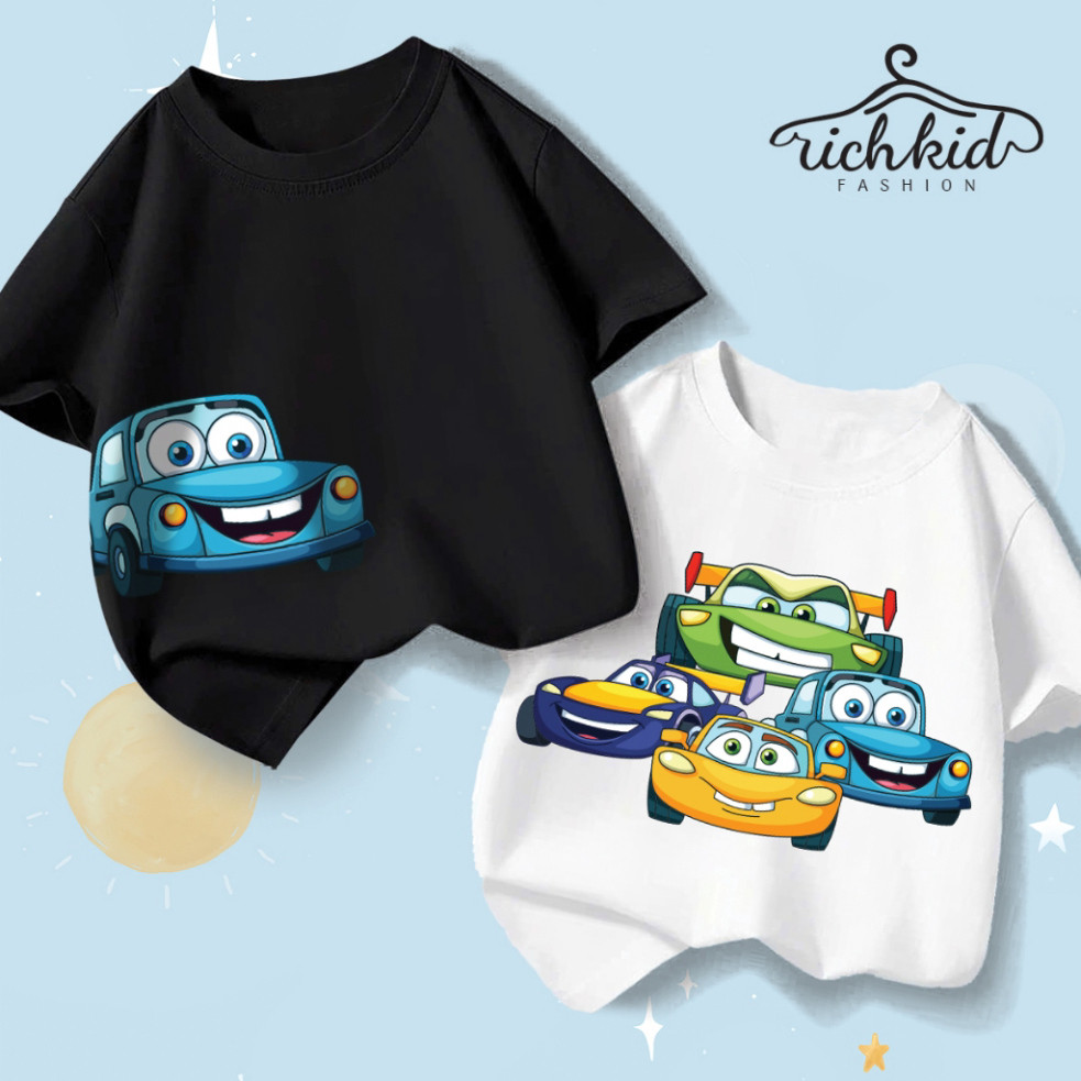 Áo Phông Cotton Cho Bé In Hình Oto – Mẫu Mới 2025, Mềm Mại, Thoáng Mát, Size Từ 11kg Đến 33kg RC1