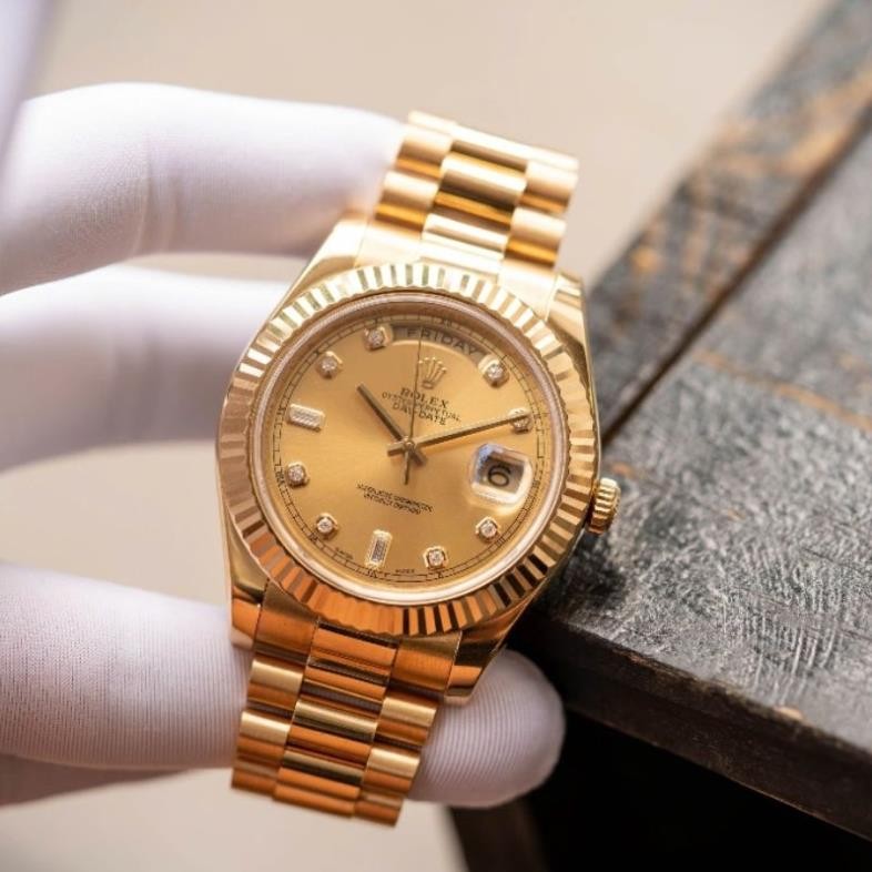Đồng hồ nam giả cơ Rollex day.date niềng băm pin kim trôi lưng lộ máy 2 lịch dây đúc siêu đẹp
