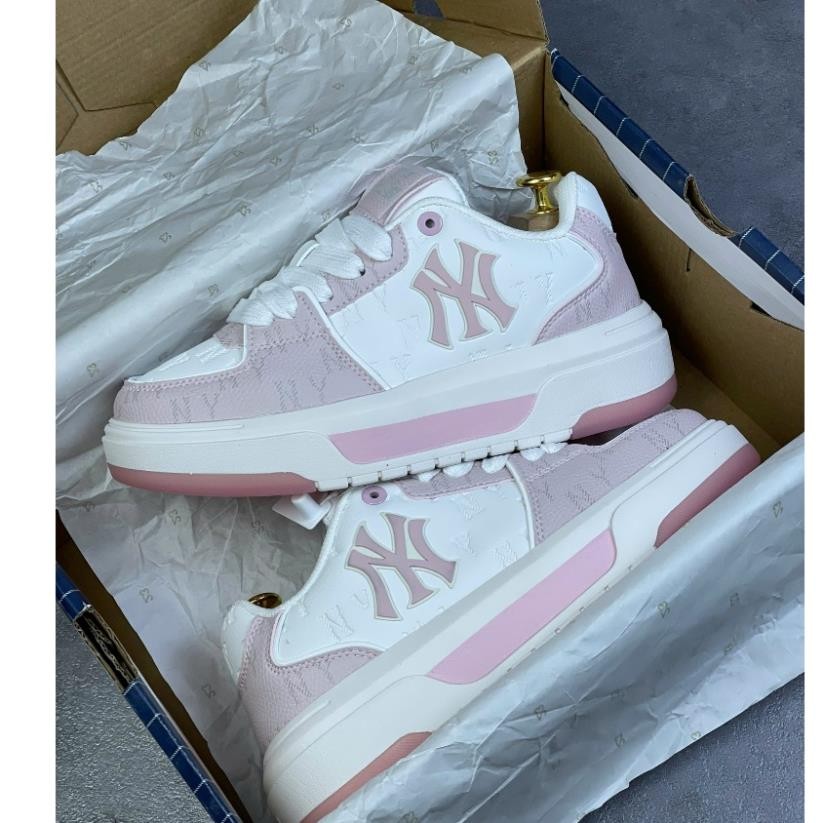 Giày Thể Thao MLB Chunky Liner NY Embo Monogram , Giày MLB Ny Mono Màu Hồng Trắng