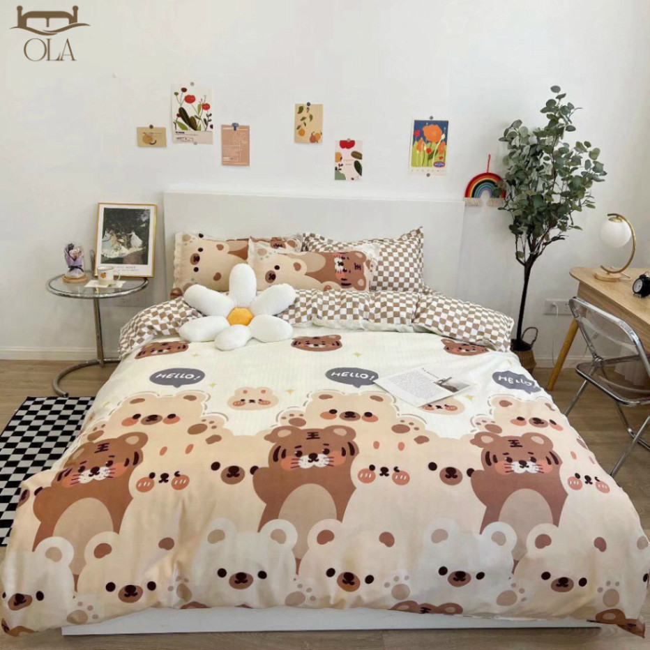 Bộ ga giường 4 món cotton poly drap giường bo chun mềm mại 1m6x2m 1m8x2m 2m2x2m