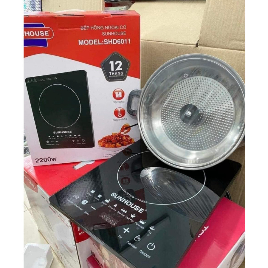 Bếp Từ Cảm Ứng SUN HOUSE 2200W , Bếp Điện Từ Hồng Ngoại Kèm Nồi ( MẦU ĐỎ )