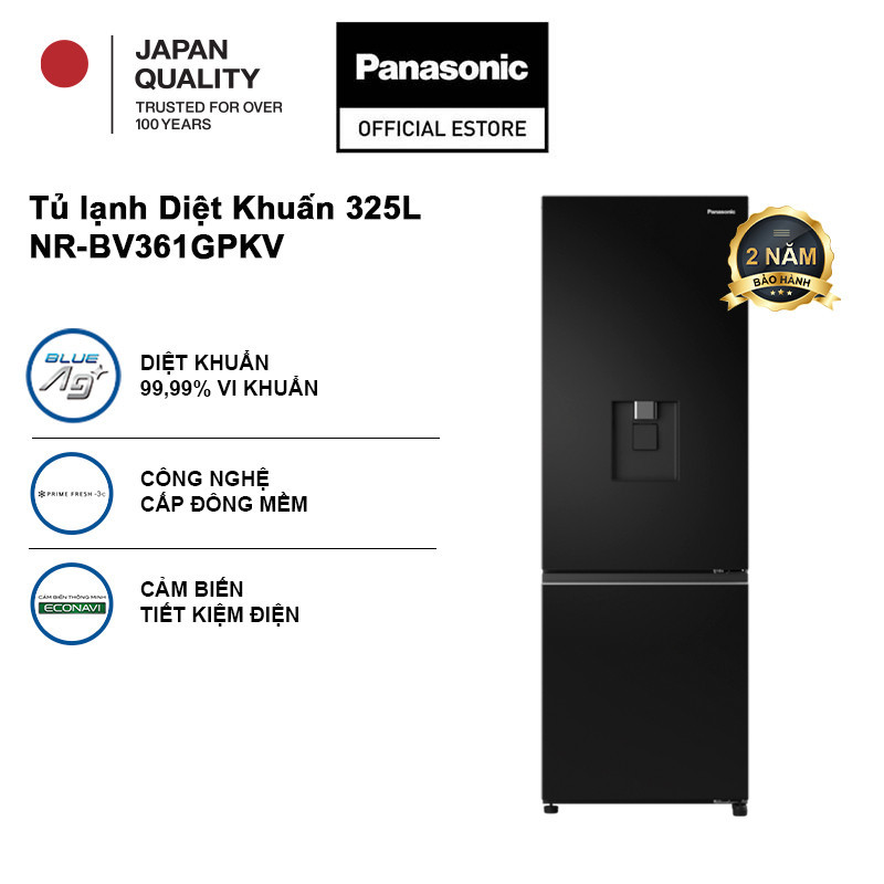 [TRẢ GÓP 0%] [Sẵn hàng miền Bắc] Tủ lạnh Panasonic Diệt Khuẩn 325L NR-BV361GPKV Lấy Nước Ngoài-Ngăn 