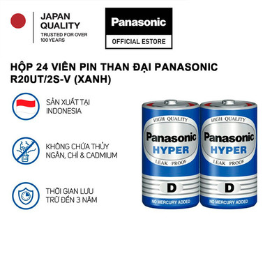 Hộp 24 viên Pin Than Đại Panasonic R20UT/2S-V (Xanh) - Hàng Chính Hãng