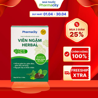 Viên ngậm thảo dược Pharmacity Herbal Lozenges hỗ trợ giảm ho, đờm, đau rát họng (50 viên) - New 2024