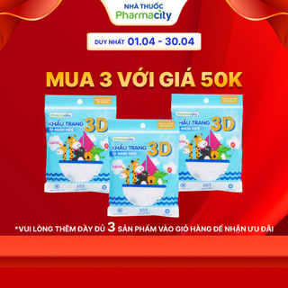 Khẩu trang y tế 3D chất lượng cao Pharmacity trẻ em (Gói 5 cái)